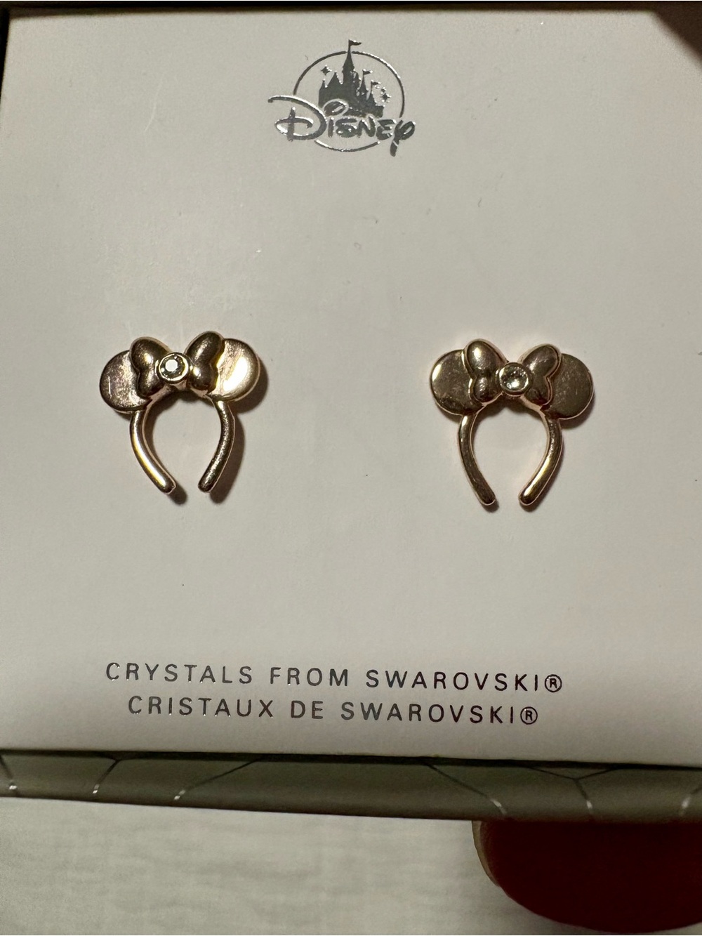 Minnie Mouse Swarovski Crystals Pierced Earrings Rose Gold Tone